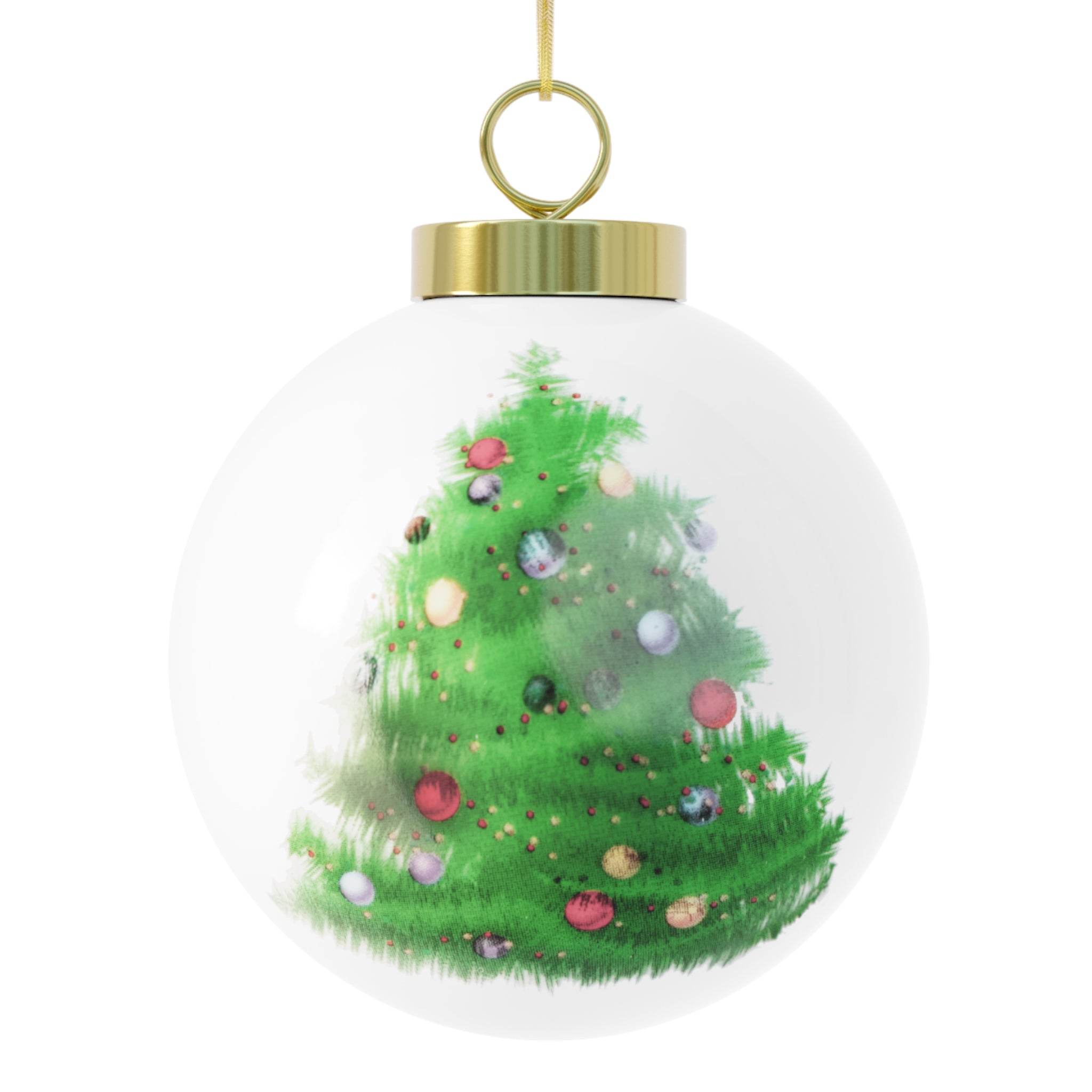Printify eco-friendly Christmas ornament with a green decorated Christmas tree design