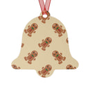 Bell-shaped eco-friendly Christmas ornaments with gingerbread man pattern and red ribbon by Printify