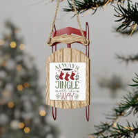 Eco-friendly Christmas ornaments wooden sled decoration with Always Jingle All The Way design hanging on tree