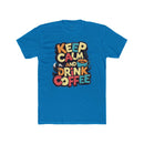 Printify blue eco-friendly coffee t-shirt with colorful Keep Calm and Drink Coffee design