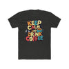 Printify eco-friendly coffee t-shirt with Keep Calm and Drink Coffee colorful design