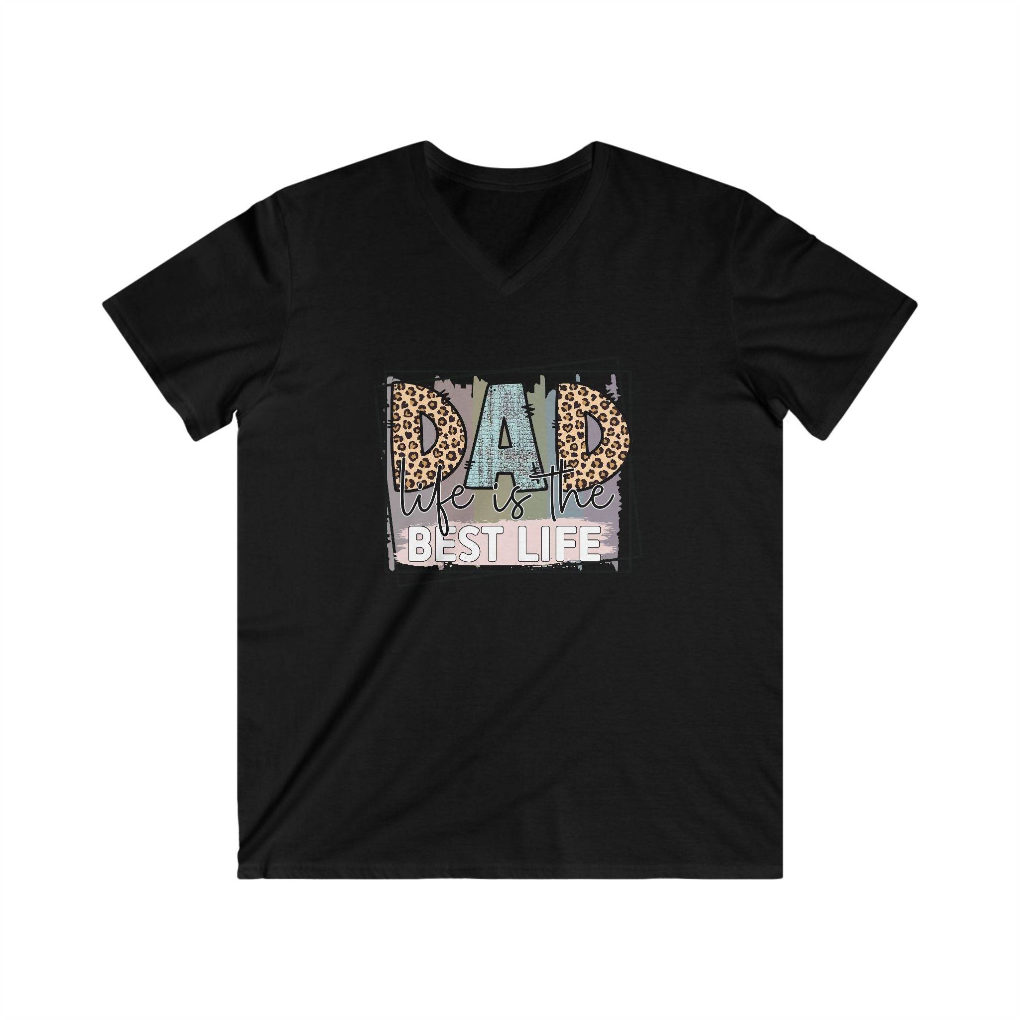Black eco-friendly dad t-shirt with dad typography and leopard print design by Printify