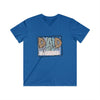 Printify eco-friendly dad t-shirt in blue with dad we live best life graphic design