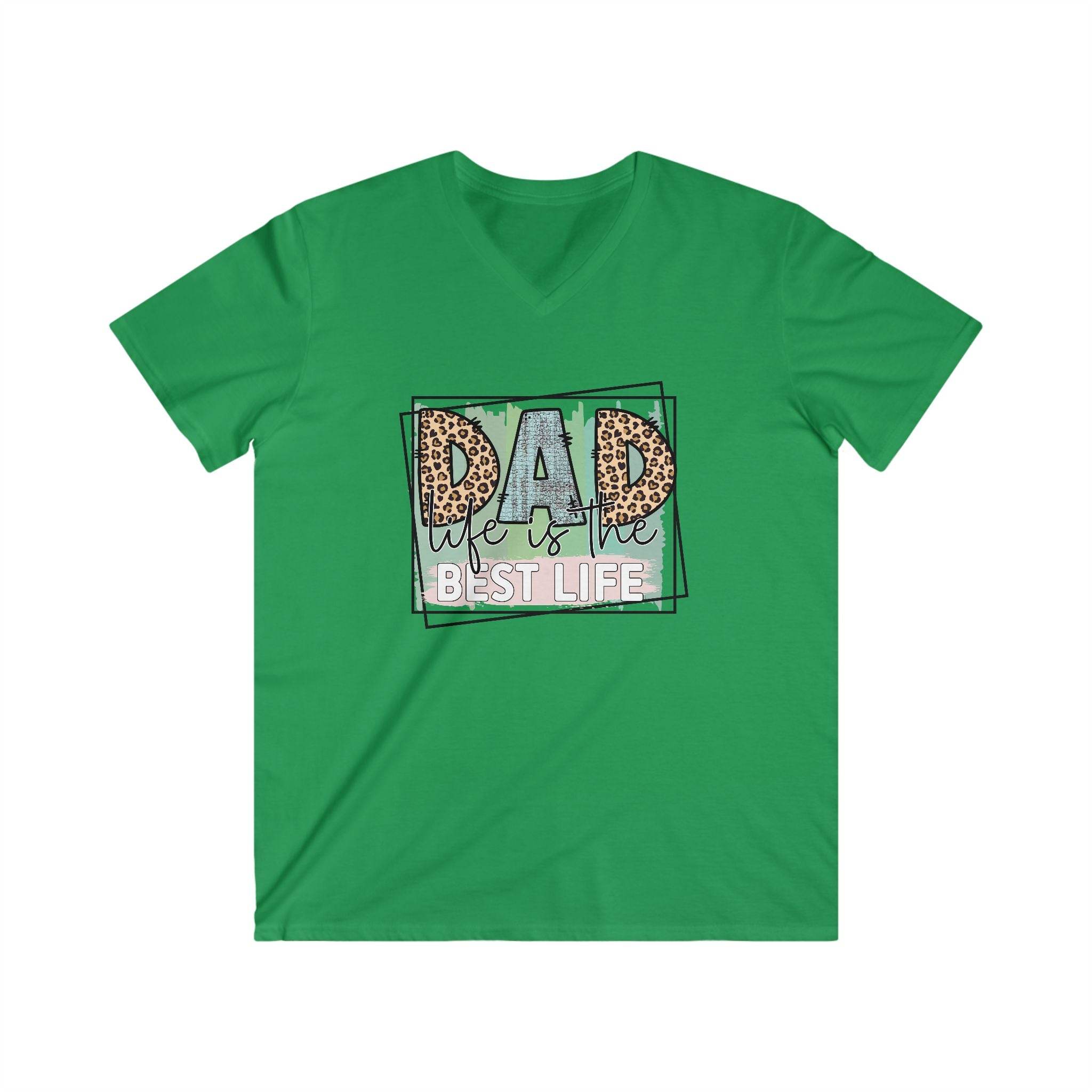 Green eco-friendly dad t-shirt by Printify with dad best life graphic and leopard print accents