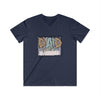 Navy Printify eco-friendly dad t-shirt with dad best life graphic and leopard print letters