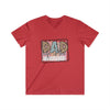 Printify red eco-friendly dad t-shirt with best life graphic and leopard print accents