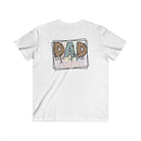 White eco-friendly dad t-shirt from Printify with best life graphic and leopard print letters
