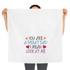 Printify eco-friendly dad tea towel with colorful You Are A Great Dad message and heart design
