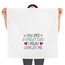 Printify eco-friendly dad tea towel with colorful You Are A Great Dad message and heart design