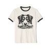 Printify eco-friendly dog graphic t-shirt with black and white dog illustration and black trim