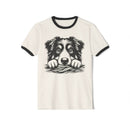 Printify eco-friendly dog graphic t-shirt with black and white dog illustration and black trim