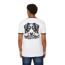 Printify eco-friendly dog graphic t-shirt featuring a black and white dog illustration on the back