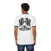 Printify eco-friendly dog graphic t-shirt featuring a black and white dog illustration on the back