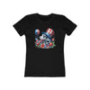 Black eco-friendly dog graphic t-shirt women with patriotic dog and floral design by Printify