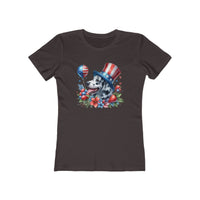 Eco-friendly dog graphic t-shirt women with patriotic dog wearing stars and stripes hat