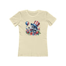 Printify eco-friendly dog graphic t-shirt women with patriotic dog wearing USA hat and floral design