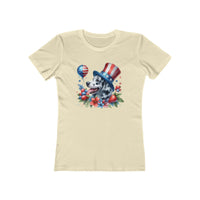 Printify eco-friendly dog graphic t-shirt women with patriotic dog wearing USA hat and floral design