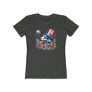 Eco-friendly dog graphic t-shirt women with patriotic dog illustration and floral design by Printify