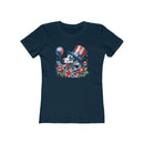 Printify eco-friendly dog graphic t-shirt women with patriotic dog wearing a red white and blue hat