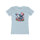 Printify eco-friendly dog graphic t-shirt women in light blue with patriotic dog and floral design