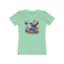 Printify eco-friendly dog graphic t-shirt women in light green with patriotic dog wearing a red white blue hat