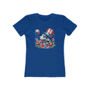 Printify blue eco-friendly dog graphic t-shirt women with patriotic dog design and floral accents
