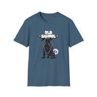 Printify eco-friendly dog t-shirt with old school graphic and chain necklace design in blue