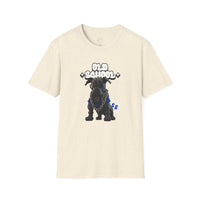 Printify eco-friendly dog t-shirt with old school black dog graphic on beige fabric