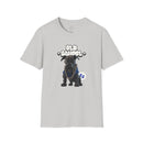 Printify eco-friendly dog t-shirt with black dog graphic and old school text on light gray fabric
