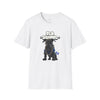 Printify eco-friendly dog t-shirt with black dog graphic wearing gold chain and old school text