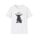 Printify eco-friendly dog t-shirt with black dog graphic wearing gold chain and old school text