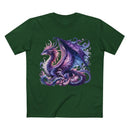 Green Printify t-shirt featuring a detailed purple dragon graphic eco-friendly dragon t-shirt