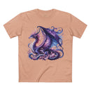 Printify eco-friendly dragon t-shirt featuring a detailed purple and blue dragon design on a peach background