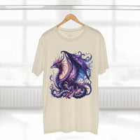 Printify eco-friendly dragon t-shirt with vibrant purple and blue dragon graphic on cream fabric