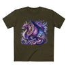 Printify eco-friendly dragon t-shirt with detailed purple and blue dragon graphic on olive green fabric