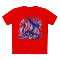 Red Printify eco-friendly dragon t-shirt featuring a detailed purple dragon graphic