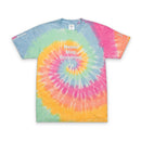 Printify colorful tie dye eco-friendly embroidered shirt with Never Stop Dreaming text on front