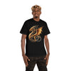 Printify eco-friendly fantasy t-shirt featuring a detailed golden dragon design on black fabric