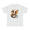 Printify white eco-friendly fantasy t-shirt featuring a detailed golden dragon design