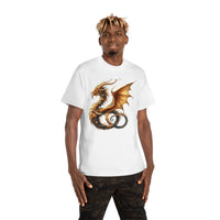 Printify eco-friendly fantasy t-shirt featuring a detailed dragon design on a white tee