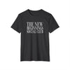 Black Printify eco-friendly fashion tee with The New Beginnings Social Club white text print
