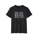 Black Printify T-shirt with The New Beginnings Social Club text eco-friendly fashion tee