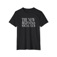 Black Printify T-shirt with The New Beginnings Social Club text eco-friendly fashion tee