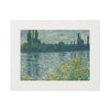 Printify eco-friendly fine art prints featuring a scenic riverside landscape with trees and flowers