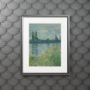Framed eco-friendly fine art prints of a serene river landscape with trees and foliage