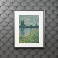 Framed eco-friendly fine art prints of a serene river landscape with trees and foliage