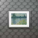 Printify framed eco-friendly fine art prints of a riverside landscape with trees and flowers