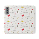 Printify eco-friendly flip phone cases with motivational text hearts and crowns pattern