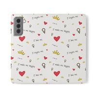 Printify eco-friendly flip phone cases with motivational text hearts and crowns pattern