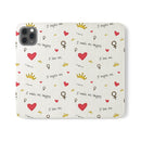 Printify eco-friendly flip phone cases with inspirational love heart, crown, and motivational text design